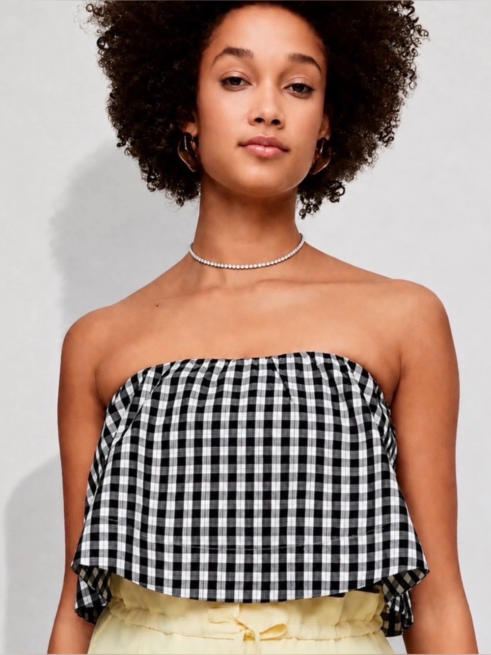 Aritzia WILFRED Bonaventure Black Gingham Ruffle Crop Top Size M - Picture 2 of 10